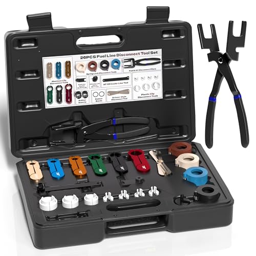 KJE 26PCS Master Quick Fuel Line Disconnect Tool Set, GM Fuel Line Disconnect Tool Kit with Fuel & A/C Disconnect Pliers, Transmission Line Removal Tool for Ford and More use, BLACK - size: 26PCS