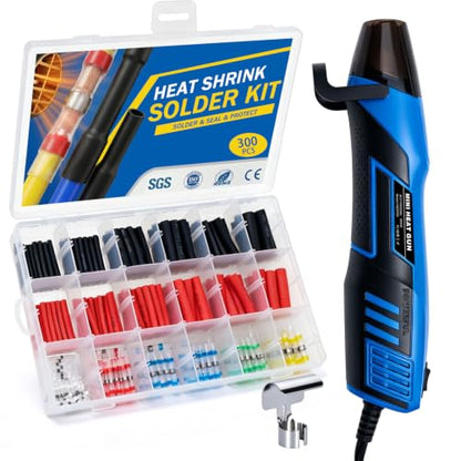 350W Mini Heat Gun Kit with 300pcs Waterproof Solder Seal Wire Connectors & 3:1 Heat Shrink Tubing, Dual-Temp 482°F/752°F (250°C & 400°C) Fast Heating for Automotive, Marine, Wiring Repair 10-26 AWG - size: 300