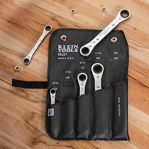 KLEIN TOOLS 68221 SAE Ratcheting Box Wrench Set, 5 Piece, 10 Sizes, Made in USA - size: 5-Piece
