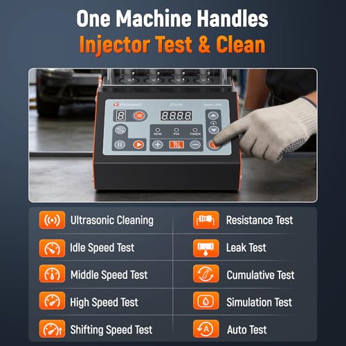 FOXWELL JT410 Fuel Injector Tester & Cleaner Machine, 4-Cylinder Ultrasonic Injector Cleaner with Heating, Featuring Visual Spray Pattern & Flow Rate, Resistance & Leak Test for 12V Injectors