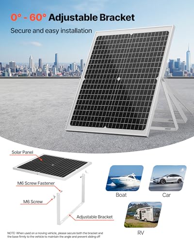 VEVOR 30W 12V Solar Panel Battery Charger, Solar Battery Trickle Charger Maintainer with Intelligent MPPT Controller & Adjustable Mount Bracket, IP67 Waterproof for Car Boat RV Motorcycle Trailer - style: 30W