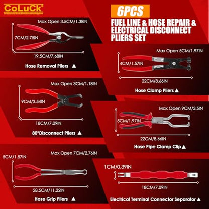 6Pcs Fuel Line Pliers Set, 11in Spark Plug Wire Removal Tool Flat Hose Clamp Hose Remover,30° Disconnecting Plier for Water Hose Pipe Repairing Disconnect Tool with Storage Case - color: Flat Hose Clamp Spark Plug Wire Removal Pliers Set 6pcs
