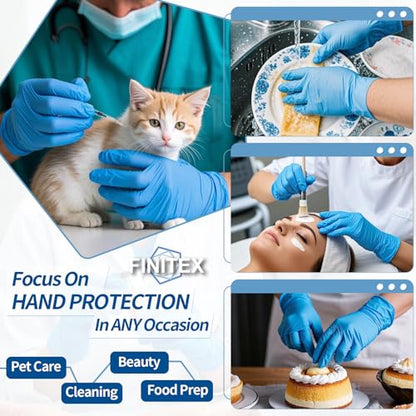 FINITEX Blue Disposable Nitrile Exam Gloves - 200 PCS/BOX 3.5mil Rubber Powder-Free Latex-Free Medical Cleaning Food Gloves - size: Large (Pack of 200)