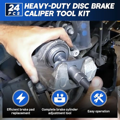 24pcs Heavy-Duty Disc Brake Caliper Tool & 8pcs Drum Brake Tool | 32PCS Dual Brake Tools 2 in 1 Brake Caliper Compression Tool & Brake Spoon Set with Drum Brake Spring Pliers