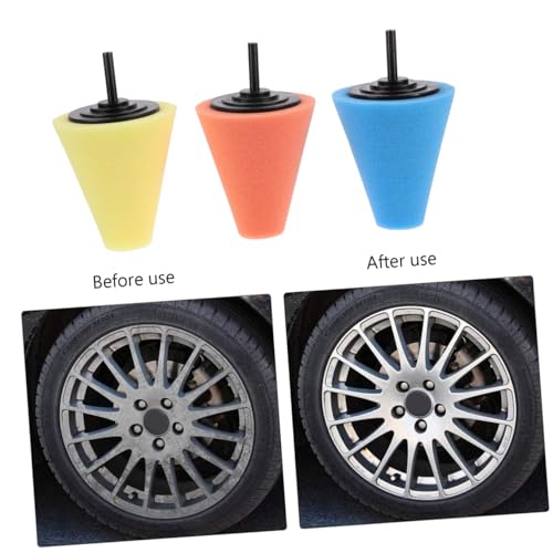 ULTECHNOVO 3pcs Auto Wheel Polishing Pads Buffing Sponge Cones Car Wheels Maintenance Tool Drill Buffing Kit Detailing