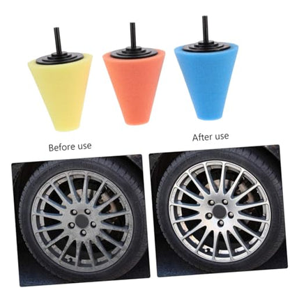 ULTECHNOVO 3pcs Auto Wheel Polishing Pads Buffing Sponge Cones Car Wheels Maintenance Tool Drill Buffing Kit Detailing