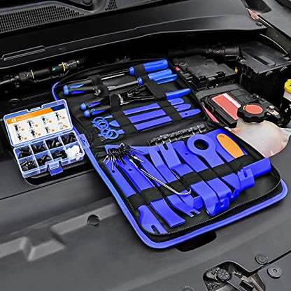 GOOACC 88Pcs Trim Removal Tool, Auto Push Pin Bumper Retainer Clip Set Fastener Terminal Remover Tool Adhesive Cable Clips Pry Kit Car Panel Radio Removal Auto Clip Pliers - color: 88Pcs Clips Removal Kit Blue