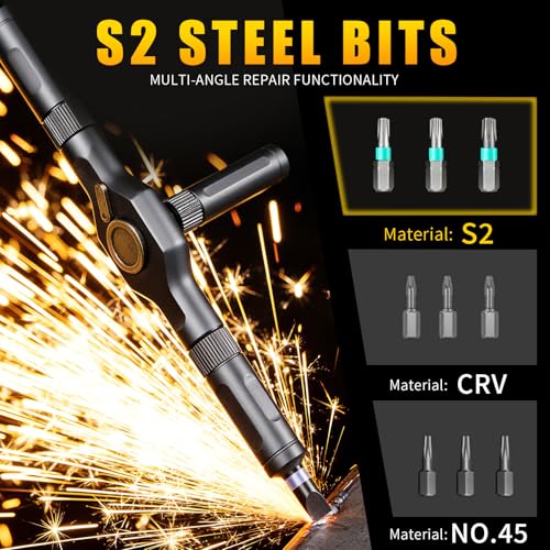 24 in1 Magnetic Screwdriver Set, Multi-Bit Ratchet Screwdriver Kit with S2 Steel Precision Bits,Detachable T-Handle Ratchet Screwdriver Set for PC,Bicycle, Electronics, Furniture, DIY, Gift for Him - size: 24 In 1