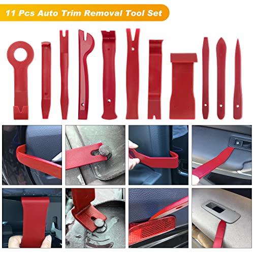 GOOACC 19Pcs Trim Removal Tool Set with Storage Bag | Fastener Clip Removers Auto Plastic Trim Tools Upholstery Pliers & Terminal Tools for Car Panels Audio Systems Red - color: Red