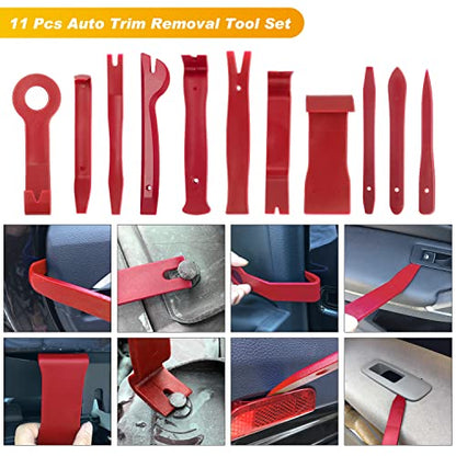 GOOACC 19Pcs Trim Removal Tool Set with Storage Bag | Fastener Clip Removers Auto Plastic Trim Tools Upholstery Pliers & Terminal Tools for Car Panels Audio Systems Red - color: Red