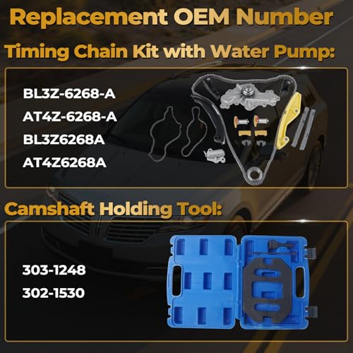 BL3Z-6268-A Timing Chain Kit with Water Pump & Tool kit Compatible with 2011-2019 Ford Explorer/Edge/Taurus/Mustang/Flex 3.5L 3.7L V6 Camshaft Holding and Timing Alignment Tools