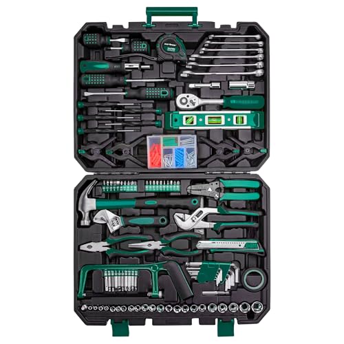 CARTMAN 238-Piece Tool Set, Green Auto And Home Repair Kit With Storage Box | Versatile socket wrench hand tool assortment for auto repair, garage work, DIY projects, home fixes, and general - color: Green