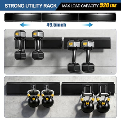 Garage Tool Organizer Wall Mount 49.5", 520lbs Heavy Duty Rack | 11 Adjustable Hooks for Garage Wall Garden & Yard Storage, Shed Wall Hanger System for Shovels, Ladders, Brooms, Weed Eaters - size: 49.5''-14Pack