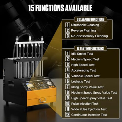 GDI Fuel Injector Cleaner& Tester FEI FSI 6 Cylinders Upgraded Ultrasonic Fuel Injector Cleaning Machine CT500 Car Fuel Injectors Cleaner Kit Tool 12V/70V/120V