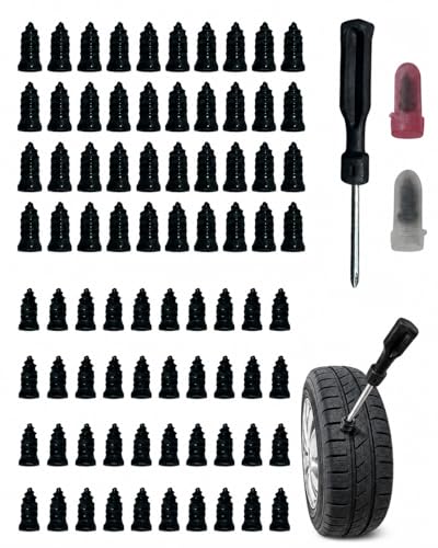 80PCS Tire Plug Kit, Tire Plugs for Tubeless Tires, Tire Repair Screws Rubber Nails, Tire Plugs Screw Type, Screw in Tire Plugs for Car Motorcycle