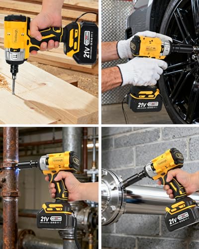 Cordless Impact Wrench 1/2 Inch, 350N.m(250 Ft-lbs) High Torque, Brushless Motor, 2x 4.0Ah Batteries & Fast Charger, 0-3300RPM, 7 Sockets & Bits Set, Electric Impact Gun for Automotive Repair & DIY