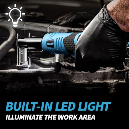 FULLYEA Electric Ratchet Wrench Set,18V Cordless Ratchet Tool Kit,550 RPM, 3/8" Variable Speed Power Ratchet Wrench with LED Light, 2 * 2.0Ah Batteries and Fast Charger, Blue
