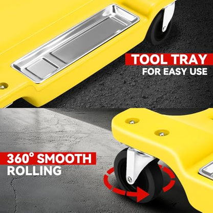 Auto Dynasty 40 Inches Mechanic Creeper, Automotive Garage Repair Low Profile Under Car Rolling Creeper with LED Light and Padded Headrest, Plastic, Yellow - color: Yellow, size: 40" L (w/LED Light)