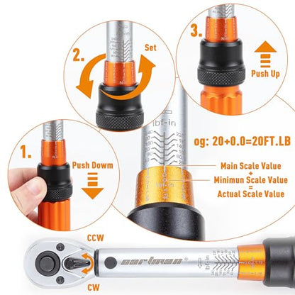 CARTMAN 1/4-Inch Drive Click Torque Wrench, Dual Range Bike Repair Tool Set | Dual range click torque wrench with quick release, reversible ratchet, calibrated accuracy for MTB, e-bike, and moto fix use. - style: 1/4 Inch Drive