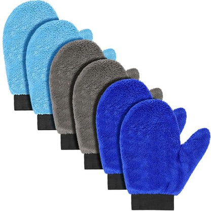 Teenyyou 6 Pcs Microfiber Dusting Mitt Car Wash Mitts Cleaning Glove with Thumb Reusable Terry Dusting Gloves with Elastic Wrist Cuff for Car Wheel Plants House Kitchen(Blue, Grey,8.85 x 7.08 Inch) - color: Blue, Grey, size: 8.85 x 7.08 Inch
