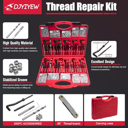 Helicoil Thread Repair Kit 262 Pc Metric & SAE Helicoil Repair Kit Includes M5 M6 M8 M10 M12 1/4" 5/16" 3/8" 7/16" 1/2" Kit with Thread Gauge - size: 10 sizes, style: Metric & SAE Set, 262 pcs