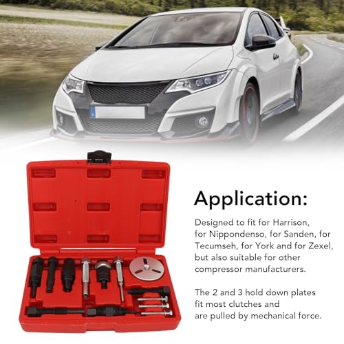 13PCS AC Hub Puller Kit AC Hub Installer Service Tool Set with 2 & 3 Hole Puller Plates Con Removal and Installation Kit with Storage Case for Automotive Repair