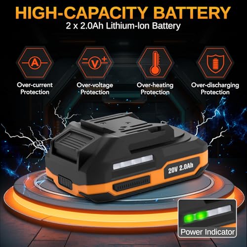 This Hill 3/8" 66 Ft-lbs Brushless Power Ratchet Driver with 2 Pack 15C 2000 mAh Lithium-Ion Battery, 20V 90NM Cordless Electric Ratchet Wrench Set, 1/4" and 1/2" Adapter for Automobile Engine
