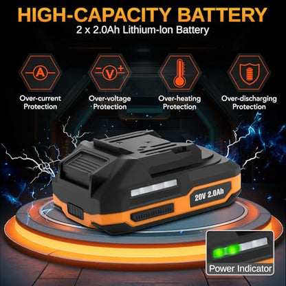 This Hill 3/8" 66 Ft-lbs Brushless Power Ratchet Driver with 2 Pack 15C 2000 mAh Lithium-Ion Battery, 20V 90NM Cordless Electric Ratchet Wrench Set, 1/4" and 1/2" Adapter for Automobile Engine