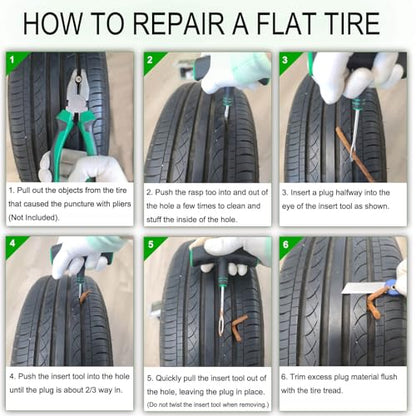 HolaKit 13-Piece Tire Plug Kit with T-Handle Tools and Vulcanizing Plugs | Oversized rubber-grip T-handles improve control while ten self-vulcanizing plugs cover multiple roadside repairs