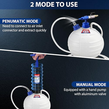 WORKPRO 6L Oil Extractor Pump, Pneumatic and Manual Fluid Extractor Pump with Main Hose, Three Extensions and Brake Bleeding Hose for Oil and Brake Fluid Change of Automotive, Marin Boat and More