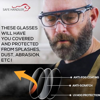 SAFE HANDLER Duarte Anti fog Safety Glasses Over Eyeglasses, 144 pack | ANSI Z87.1, Impact & Scratch Resistant UV 400 Eyewear for Men & Women — Built in side shield and Adjustable Temples - style: 144 Pairs