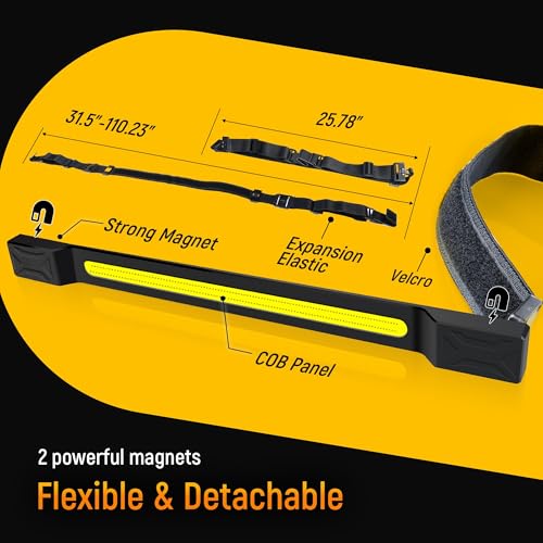 CLAKAP Flexible Magnetic Underhood Work Light, Auto Repair, Compact Storage | 2600LM COB, 5000mAh Type-C, expandable Velcro strap 31.5-110.2 in, 360 beam, 2 modes, magnetic 2-in-1