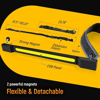 CLAKAP Flexible Magnetic Underhood Work Light, Auto Repair, Compact Storage | 2600LM COB, 5000mAh Type-C, expandable Velcro strap 31.5-110.2 in, 360 beam, 2 modes, magnetic 2-in-1