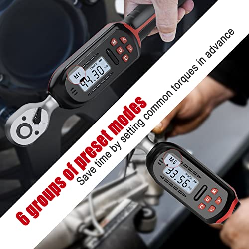 VANPO 3/8 Inch Digital Torque Wrench with Preset Values, 2.2-44.3 Ft-lbs/3-60Nm, Buzzer and LED Notification, Small Electronic Torque Wrench for Motorcycles | 3-60Nm, Small Electronic Torque Wrench with Preset Value, Buzzer and LED Notification or Motorcy