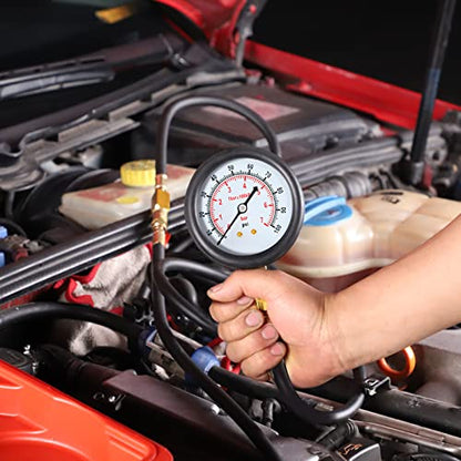 BETOOLL Fuel Pressure Test Kit - Fuel Pressure Gauge - 0-100PSI Fuel Injection Pump Pressure Tester Gauge Kit for Car, Motorcycle, Truck, RV, SUV, ATV - size: General