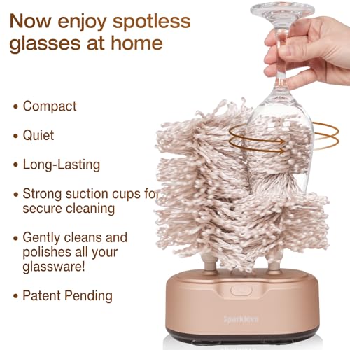 Home Glassware Polisher, World's First Affordable Spinning Glass Polisher, 600 RPM Dries, Polishes, All Glasses, Wet Glass and Spin For Sparkling Glassware, Champagne, Premium Painted - color: Champagne