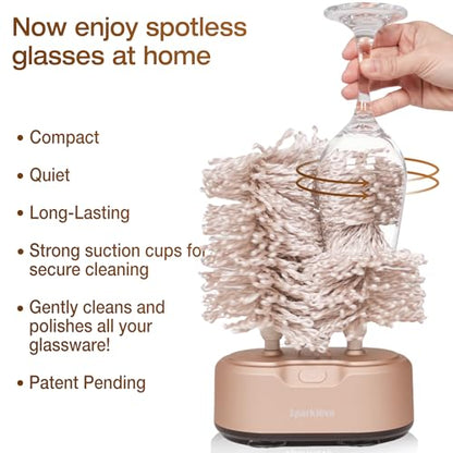 Home Glassware Polisher, World's First Affordable Spinning Glass Polisher, 600 RPM Dries, Polishes, All Glasses, Wet Glass and Spin For Sparkling Glassware, Champagne, Premium Painted - color: Champagne