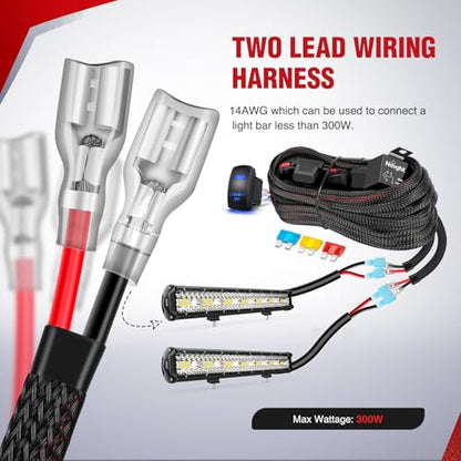 Nilight Wiring Harness Kit Nylon 14 AWG 2 Leads 12V 5Pin Rocker Switch Laser On Off Power Relay Blade Fuse for LED Light Bar Off Road Lights on Cars Jeep Boat Trucks - color: 14AWG Wiring Harness -2 Leads w/ Nylon Wire Loom