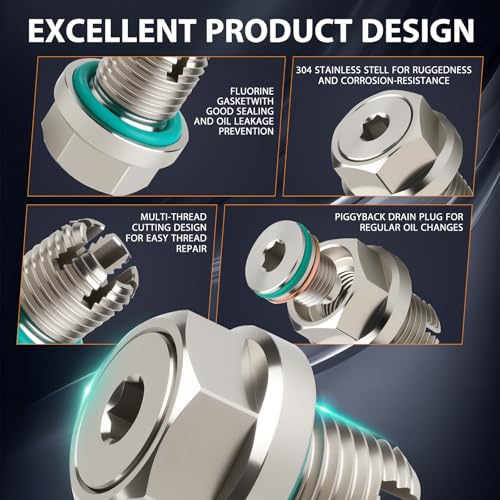 M12.1x1.75-15 Magnetic Oversize Piggyback Oil Drain Plug, Stainless Steel Self Tapping Oil Pan Thread Repair Kit - size: M12.1x1.75-15mm