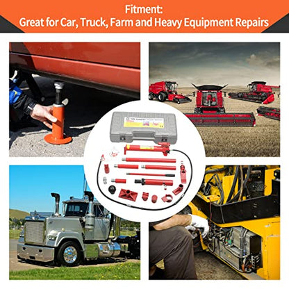 10 Ton Porta Power Hydraulic Jack 2M(78.7in) Welded Car Bottle Auto | Body Frame Repair Kit Air Pump Lift Ram for Load Truck Bed Unloader Farm and Oil Hose Hydraulic Ram Equipment Construction - size: 10 Ton