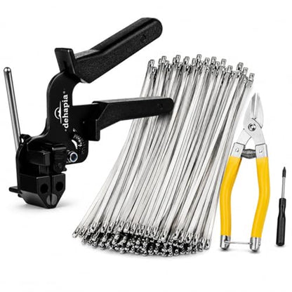 Heavy Duty Stainless Steel Cable Tie Gun Kit – 150 PCS 11.8” Metal Zip Ties with Tensioning & Flush Cutting Tool for Fence Repair, Exhaust & Outdoor Use