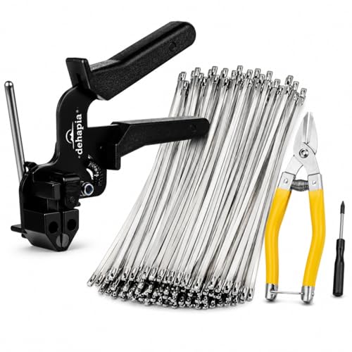 Heavy Duty Stainless Steel Cable Tie Gun Kit – 150 PCS 11.8” Metal Zip Ties with Tensioning & Flush Cutting Tool for Fence Repair, Exhaust & Outdoor Use