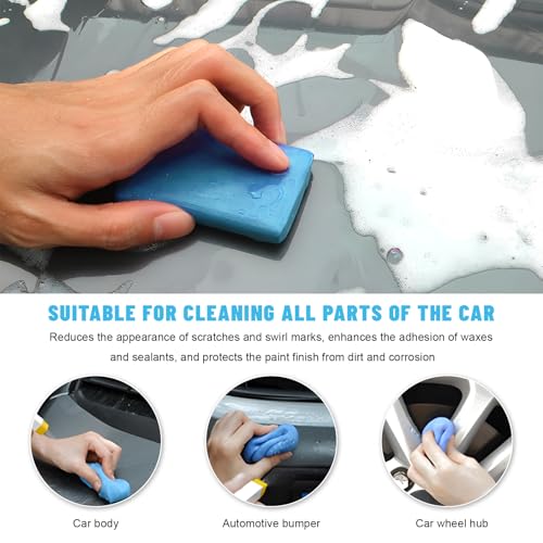 Sun Walker 4 PCS Car Clay Bars (4×180g), No Scratch Auto Detailing Cleaner with Washing & Adsorption Capacity, Universal Premium Glass Clay Bars Kit for SUV RV Truck, Car Accessories (Blue) - color: Blue