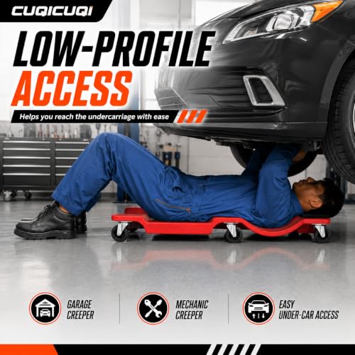 Mechanic Creeper, Low Profile Garage Creeper with Padded Headrest, 6 Swivel Casters, Built-in Tool Trays and Carry Handle, 40 Inch Automotive Creeper for Car Repair, Maintenance, Detailing