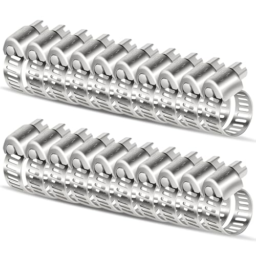 Hose Clamp 3/8 Inch, 20 Pcs Stainless Steel Hose Clamps for 1/4 Inch to 3/8 Inch hose pipe Adjustable Worm Grear Hose Clmaps for Fuel Lines, Radiator, Automotive, Mechanical - color: Metallic 20 Pcs, size: 1/4"~1/2"