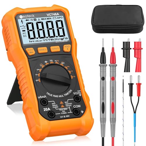 Neoteck 6000Counts TRMS Digital Multimeter for 750VDC 1000VAC AC/DC Current | Auto Range Voltmeter with NCV Live Temperature Capacitance Resistance Diode Continuity Test Probe for Auto Repair-Orange - color: Orange, size: 6000Counts(AC 750V/DC 1000V)