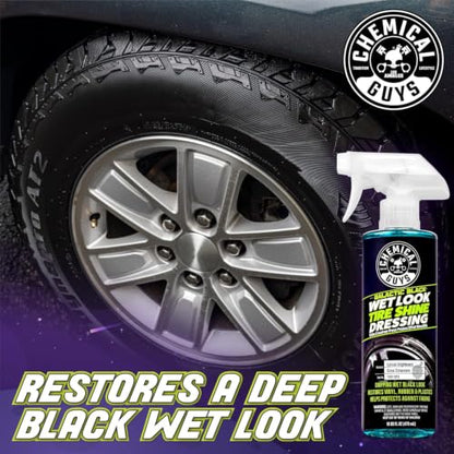Chemical Guys, Galactic Black Wet Look Tire Shine Spray, High Gloss, 16 oz | Sprays on evenly and dries to the touch without sling, leaving a durable finish that holds up through rain and washes - size: 16 Fl Oz