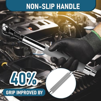 1/2 Inch Offset Extension Wrench Impact Strong Torsion Output Steel Wrench Extender with 6 Sockets & 1 Adapter Rod for Tight & Narrow Spaces (Gray1) - color: Gray1