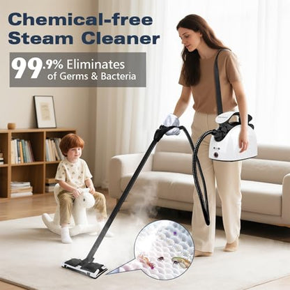 Waitbird Steam Cleaner for Home, Handheld Steamer for Home Cleaning | 21 Accessories| Chemical-Free For Floor, Car, Wall, Grout & Kitchen Bathroom| 38oz Large Tank I Dual Safety Lock I Steam mop