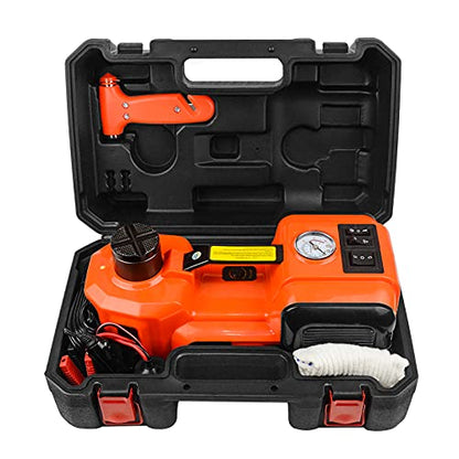 Electric Car Floor Jack Kit 5 Ton with LED Light & Tire Inflator Pump 3-in-1, Portable 12V DC Hydraulic Car Jack Lift Kit for SUV MPV RV Sedan Truck Quick Emergency Roadside Tire Change